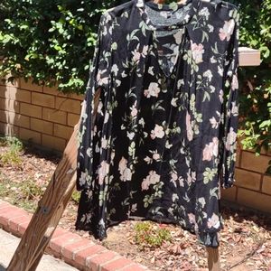 Floral Mini Dress Gauze Long Sleeve Full Style  M
